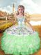 Apple Green Sleeveless Floor Length Embroidery and Ruffled Layers Lace Up Little Girl Pageant Gowns
