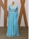 Charming Baby Blue Long Sleeves Floor Length Lace Backless Prom Dress