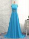 Noble Baby Blue Empire Chiffon Asymmetric Sleeveless Beading and Lace Zipper Quinceanera Court Dresses Brush Train