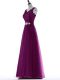 Lovely Purple Empire V-neck Sleeveless Tulle Floor Length Zipper Beading and Lace Prom Party Dress
