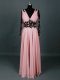 Amazing Pink V-neck Zipper Lace and Appliques Homecoming Dress Long Sleeves