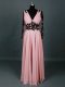 Amazing Pink V-neck Zipper Lace and Appliques Homecoming Dress Long Sleeves