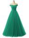 Off The Shoulder Sleeveless Tulle Prom Gown Ruching Lace Up