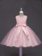 Attractive Scoop Sleeveless Little Girls Pageant Dress Knee Length Lace and Belt Baby Pink Tulle