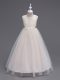 Glorious Sleeveless Tulle Floor Length Zipper Little Girl Pageant Dress in Champagne with Lace
