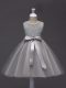 Grey Tulle Zipper Scoop Sleeveless Knee Length Flower Girl Dress Lace and Belt