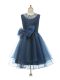 A-line Toddler Flower Girl Dress Navy Blue Scoop Tulle Sleeveless Knee Length Zipper