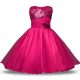 Glamorous Knee Length Hot Pink Toddler Flower Girl Dress Organza and Sequined Sleeveless Belt and Hand Made Flower