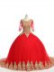 Scoop Half Sleeves Tulle 15th Birthday Dress Lace and Appliques Brush Train Zipper