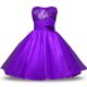 Scoop Sleeveless Flower Girl Dresses Knee Length Bowknot and Belt and Hand Made Flower Eggplant Purple Organza and Sequined