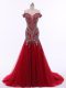 Red Sleeveless Beading Zipper Prom Gown