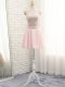 Pink Chiffon Zipper Halter Top Sleeveless Mini Length Beading