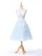 Suitable Knee Length Light Blue Dama Dress for Quinceanera Scoop Sleeveless Backless