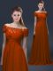 Rust Red Empire Appliques Lace Up Chiffon Short Sleeves Floor Length