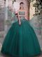 On Sale Dark Green Strapless Lace Up Beading Quince Ball Gowns Sleeveless
