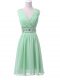 On Sale Apple Green Empire V-neck Sleeveless Chiffon Knee Length Zipper Beading and Ruching Vestidos de Damas