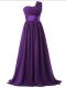 One Shoulder Sleeveless Court Dresses for Sweet 16 Floor Length Ruching Purple Chiffon