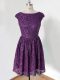 Low Price Dark Purple Sleeveless Knee Length Lace Lace Up Dama Dress