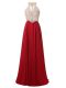 Excellent Floor Length Zipper Prom Evening Gown Wine Red for Prom and Party and Military Ball with Beading