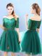 Colorful Green A-line Lace Damas Dress Lace Up Tulle Half Sleeves Knee Length