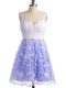 Unique Lavender Sleeveless Knee Length Lace Lace Up Quinceanera Dama Dress