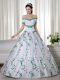 White Short Sleeves Organza Lace Up Sweet 16 Quinceanera Dress for Military Ball and Sweet 16 and Quinceanera