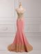 Admirable Watermelon Red Sleeveless Brush Train Lace and Appliques Homecoming Dress
