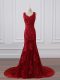 Superior Red Zipper Evening Dress Lace and Appliques Sleeveless Brush Train