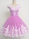 Hot Sale Tulle Cap Sleeves Knee Length Quinceanera Dama Dress and Lace