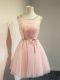 Scoop Long Sleeves Lace Up Quinceanera Court of Honor Dress Baby Pink Tulle