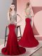 Wine Red Sleeveless Beading Side Zipper Prom Gown