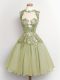 Modern Olive Green Chiffon Lace Up Damas Dress Sleeveless Knee Length Lace