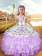Lilac Girls Pageant Dresses Party and Wedding Party with Embroidery and Ruffled Layers Straps Sleeveless Lace Up