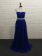 Simple Chiffon High-neck Sleeveless Brush Train Zipper Beading Prom Party Dress in Royal Blue