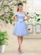 Lavender Cap Sleeves Lace and Belt Knee Length Quinceanera Court of Honor Dress