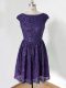 Purple Scoop Neckline Lace Dama Dress Cap Sleeves Lace Up