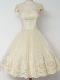 Cute Light Yellow A-line Tulle Square Cap Sleeves Lace Knee Length Zipper Dama Dress