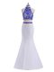 Halter Top Sleeveless Evening Dress Floor Length Beading White Satin