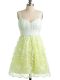 Modern Straps Sleeveless Quinceanera Dama Dress Knee Length Lace Yellow Lace