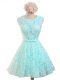 Excellent Aqua Blue Lace Up Scoop Belt Dama Dress for Quinceanera Lace Sleeveless