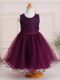 Burgundy Scoop Zipper Appliques Child Pageant Dress Sleeveless