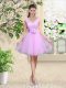 On Sale V-neck Sleeveless Lace Up Quinceanera Dama Dress Lilac Tulle