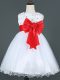 Inexpensive Scoop Sleeveless Little Girls Pageant Dress Wholesale Knee Length Bowknot White Tulle