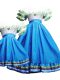 Sophisticated Floor Length Baby Blue Quinceanera Gowns Taffeta Short Sleeves Pick Ups