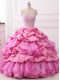 Organza and Taffeta Sleeveless Floor Length Quince Ball Gowns and Beading and Ruffles and Pick Ups