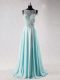 Aqua Blue Chiffon Zipper Prom Party Dress Sleeveless Brush Train Beading