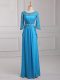 Floor Length Empire 3 4 Length Sleeve Baby Blue Dress for Prom Zipper