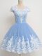 Light Blue Zipper Square Lace Dama Dress for Quinceanera Tulle Cap Sleeves
