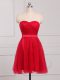 Red Sleeveless Mini Length Ruching Zipper Quinceanera Dama Dress