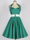 Belt Quinceanera Court of Honor Dress Dark Green Lace Up Sleeveless Knee Length